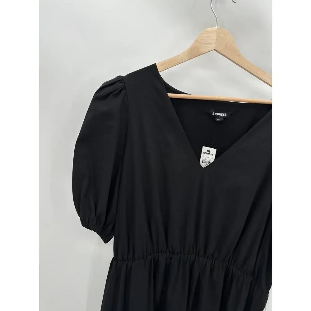 Express Womens Black Tiered Maxi Dress Size XL NWT Minimal Cottage Quiet‎ Luxury